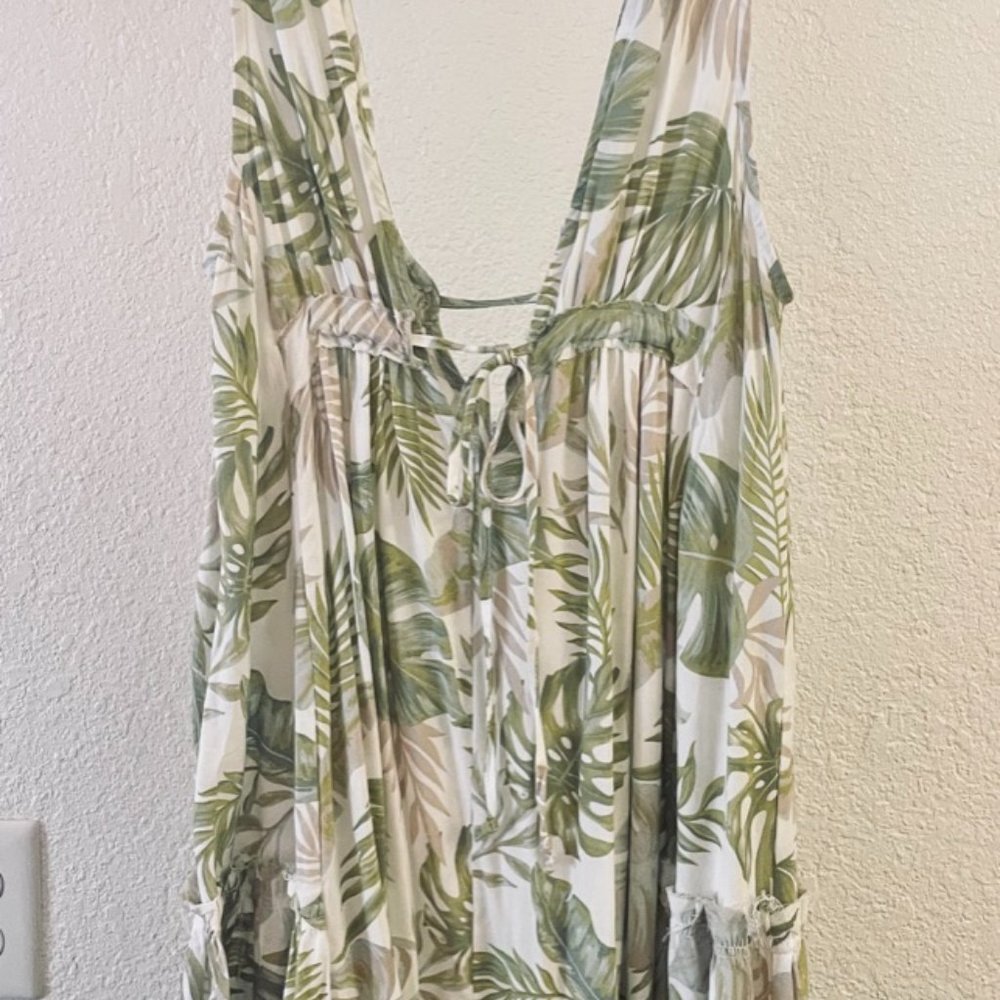Ocean Drive Palm leaf sundress, S, white/green